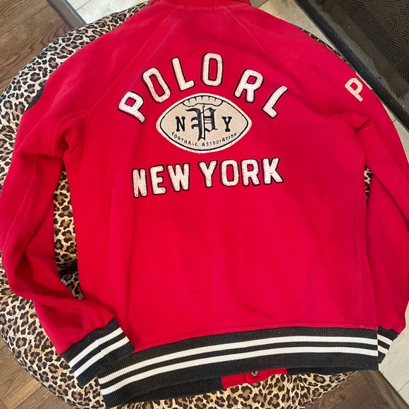 🔥Polo Ralph Lauren Varsity Jacket Indian Head New York Snap Front Mens L - Picture 2 of 12